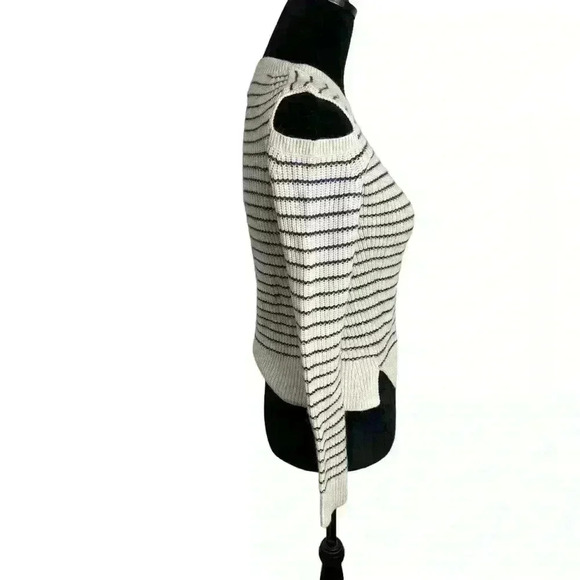 AllSaints women Mull cold shoulder Striped White wool sweater long sleeve Merino - Picture 5 of 8